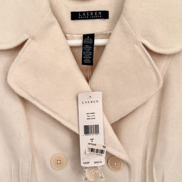 Lauren Ralph Lauren Ivory Wool Double-Breasted Jacket Size 8 - New with Tag - Picture 2 of 3